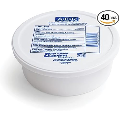 Birchwood Laboratories A-E-R Pre-Moistened Medicated Cooling Witch Hazel Pads For Hemorrhoid & Postpartum Relief, 40 Count