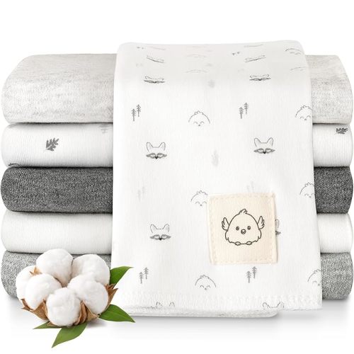 Organic Burp Cloths Baby Boy, Girl - 6-Pack Large 100% Cotton Burping Cloths for Babies, Spit Up Rags, Super Absorbent, Ultra Soft Newborn Rag, Gender Neutral, Machine Washable, Durable (Neutrals)