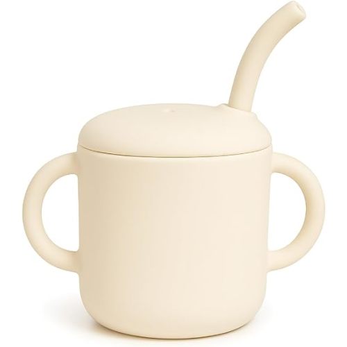 Silicone Baby Straw Cup for Babies 6+ Months, 6 oz BPA-Free Food Grade Silicone Training Cup with Soft Straw & Leak-Resistant Lid, Easy-Grip Toddler Sippy Cup for Baby Led Weaning & Self-Feeding