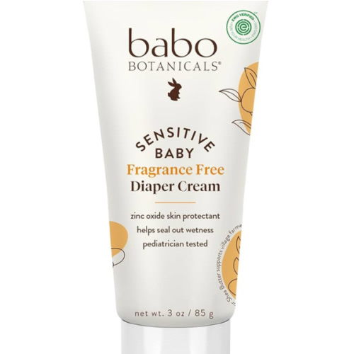 Babo Botanicals Sensitive Baby Fragrance-Free Diaper Cream - 25% Natural Zinc Oxide - Calendula, Shea & Cocoa Butter - EWG Verified - Vegan- From birth on