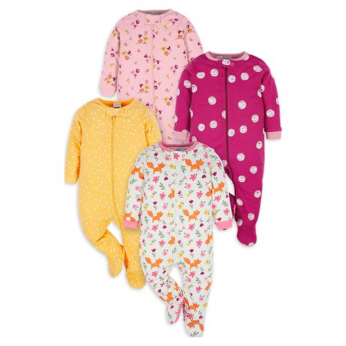 Onesies Brand Baby Girl Sleep 'n Play Footed Pajamas, 4-Pack, Sizes Newborn-6/9M