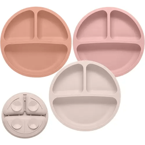 Eascrozn Toddler Plates, 3 Pack Divided Suction Plates for Baby
