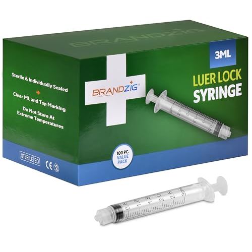 3ml luer lock syringe (No Needle) - Sterile, Individually Wrapped - 100 Pack - for Professional & Personal Use
