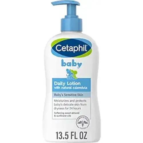 Cetaphil Baby Daily Lotion with Organic Calendula, NEW 13.5 fl oz, Vitamin E, Sweet Almond & Sunflower Oils, Mineral Oil Free, Paraben Free, Dermatologist Tested, Clinically Proven for Sensitive Skin