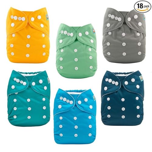 ALVABABY Baby Cloth Diaper 6 Pack with 12 Inserts One Size Cloth Diaper Covers Adjustable Washable Reusable for Baby Girls and Boys