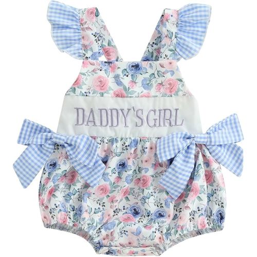 Newborn Baby Girl Summer Clothes Letter Embroidery Flying Sleeve Romper Bodysuit Cute Daddys Girl Baby Clothes
