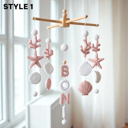 Ocean Baby Mobile custom crib hanger – personalized crochet crib hanger with starfish, seashells, coral and name, soft marine nursery decor