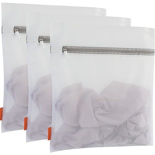 Polecasa 3Pcs 16 x 20 Inches Extra Durable Fine Mesh Laundry Bags with Sturdy Zipper for Delicates (3 Large)