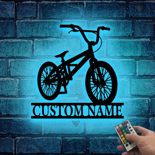 Custom BMX Bike Metal Wall Art LED Light, Personalized Bicycle Racing Name Sign Home Decor, BMX Bike for Home Decor & Gift, Biker gift decor