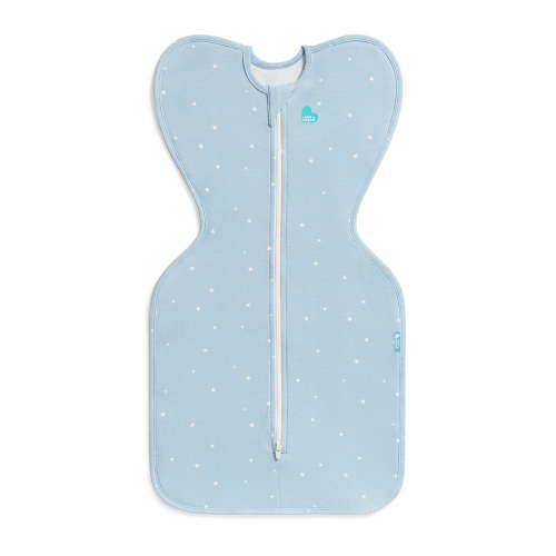 Love to Dream Swaddle Up Baby Sleep Sack, Arms Up Design, Sleep Nearly 2x Longer, Twin Zipper, Cotton, Small 8-13 lbs, 1.0 TOG, Powder Blue Twinkle