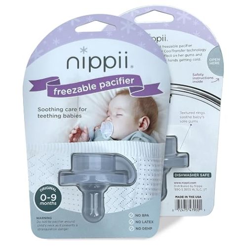Nippii Freezable Teething Pacifier, Baby Teether Toys 0-9 Months, BPA Free | Hands-Free, Silicone Teethers, Cold, Teething Relief. Teethers for Babies 3-6 Months, 0-3mo, 6-9mo. Made in USA