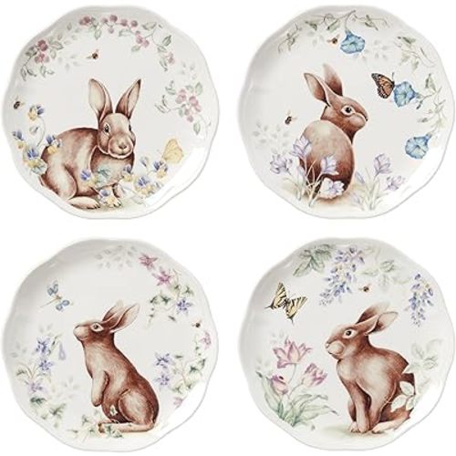 Lenox 893465 Butterfly Meadow Bunny 4-Piece Accent Plate Set, Easter Drinkware