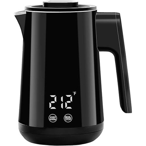 Seehot® 850ml Small Electric Kettle Temperature Control,800W Double Wall Electric Tea Kettle of 304 Stainless Steel,5 Temp Presets,Hot Water Kettle Electric,Auto Shut Off for Tea and Coffee-Black