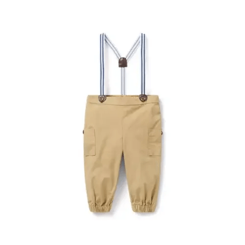 Baby Tea Brown Baby Canvas Suspender Pant by Janie and Jack