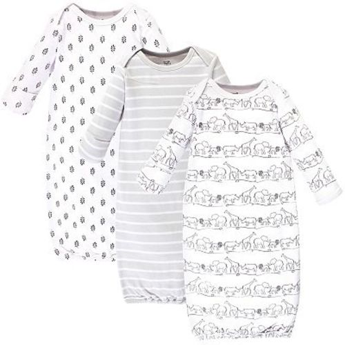 Baby Organic Cotton Long-Sleeve Gowns 3pk, Safari, Preemie Newborn