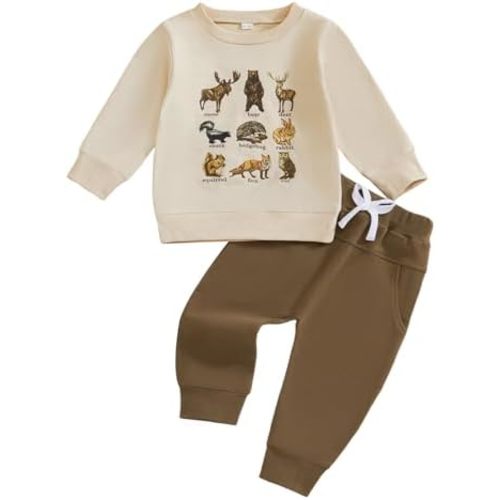 Kupretty Baby Clothes Boy 6 12 18 24 Months 2T 3T Toddler Fall Winter Outfit Animals Pullovers Sweatshirt +Solid Pants Set
