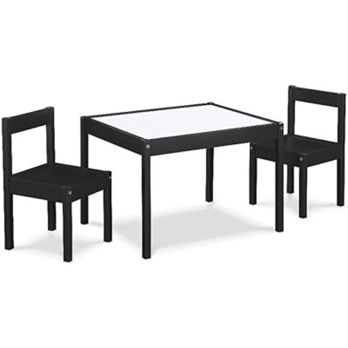 Pemberly Row 3-Piece Wood Dry Erase Kids Table & Chair Set in Black