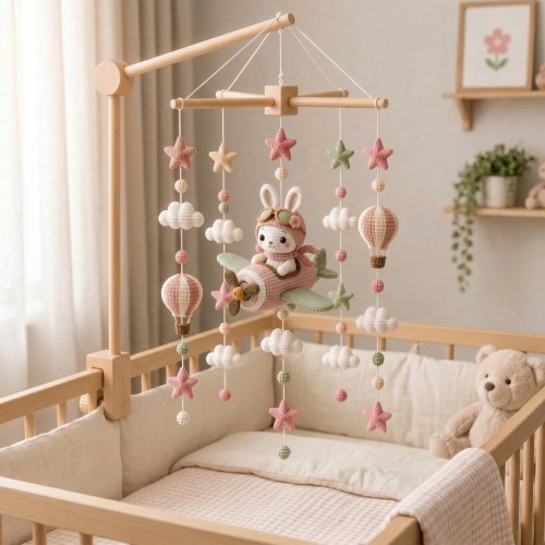 Custom Bear Baby Mobile, Crochet Airplane Baby Mobile, Cute Bear Nursery Decor, Handmade Crib Mobile, Baby Shower Gift, Newborn Gift