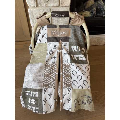 Baby Car Seat Canopy Cover - Cowboy Wild West - Baby Boy - Baby Shower Gift Set