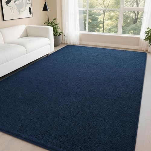DweIke 5x7 Navy Blue Rugs for Bedroom Living Room, Soft Fluffy Washable Low Pile Solid Color Rug, Non-Slip Throw Carpets for Kids Boys Girls Dorms Nursery Classroom Home Decor