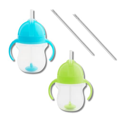 Munchkin Weighted Straw Sippy Cups for Toddlers 7oz, Leak Proof, Easy to Hold-Great toddler cups with straws, Supports Straw-use Education, Straw Cups (Blue/Green)