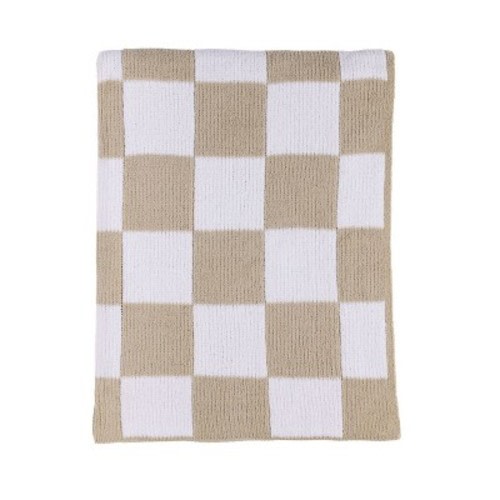 Chenille Knitted Blanket - Taupe Check