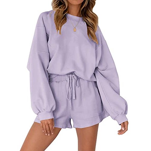 MEROKEETY Women's 2025 Fall Oversized Batwing Sleeve Lounge Sets Casual Top and Shorts 2 Piece Outfits Sweatsuit