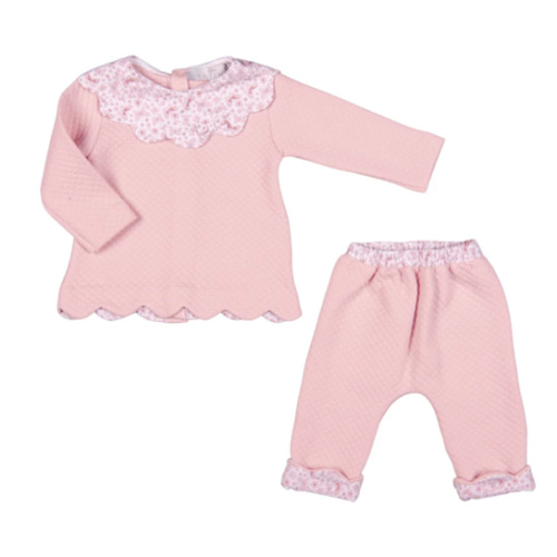BUTTERFLY | Girls Pink Quilted Cotton Scalloped Pants Set – Bebe Sweeny