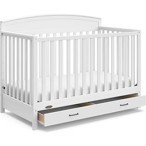 Graco Benton 5-in-1 Convertible Crib with Drawer (White) - Converts from Baby Crib to Toddler Bed, Daybed and Full-Size Bed, Fits Standard Full-Size Crib Mattress, Adjustable Mattress Support Base