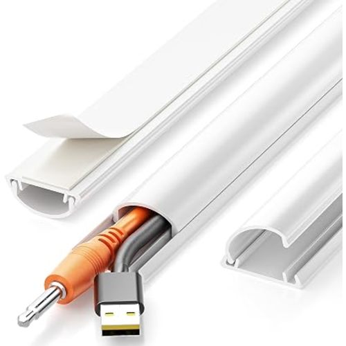 Delamu 42.5in Self Adhesive Cord Hider Wall, Cord Cover, White 1.18"×0.43"