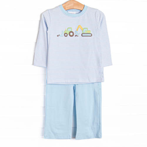 Diggin' It Applique Pant Set, Light Blue Stripe – Stitchy Fish