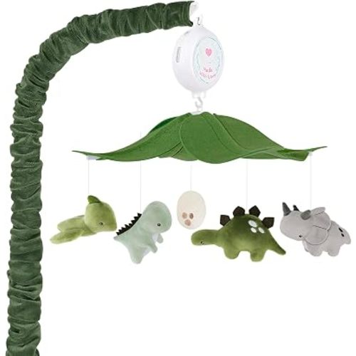 Dinosaur Crib Mobile – Grey and Green Dino Baby Crib Mobile with Upgraded 3-Mode Music Box, Jurassic Theme Baby Mobile for Boys & Girls, Nursery Mobiles, Fits Standard Crib