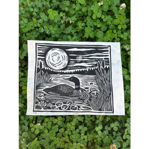 Common Loon Linocut, Loon Art Print