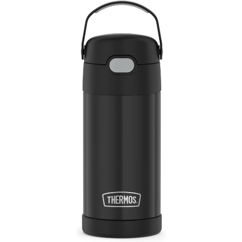 THERMOS FUNTAINER Water Bottle with Straw - 12 Ounce - Kids Stainless Steel Vacuum Insulated Water Bottle with Lid, Black