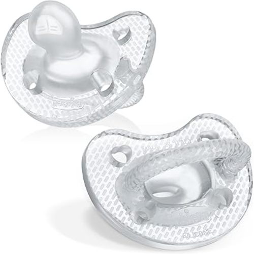 Chicco PhysioForma Luxe Silicone One Piece Pacifier for Babies Aged 6-16m | Fashion Textured Shield | BPA & Latex Free | Reusable Sterilizing Case | Crystal, 2pk