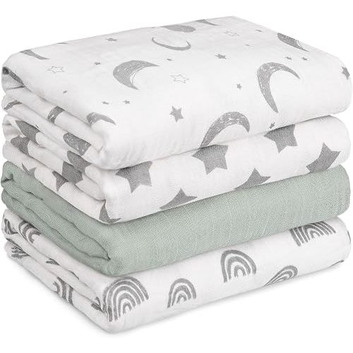 GLLQUEN BABY Muslin Swaddle Blankets 4Pk Receiving Blanket Large 35" x 40"