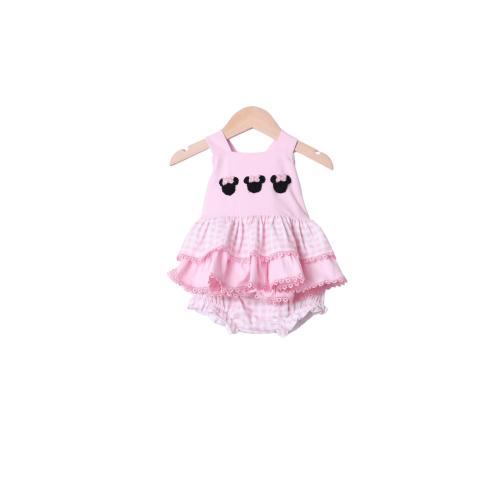 French Knot Mouse Pink Gingham Knit Bloomer Set