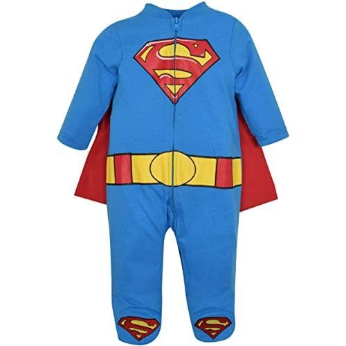 WARNER BROS. Justice League Batman Superman Lightweight Breathable Baby Zip Up Costume Coverall with Cape Newborn to Kid
