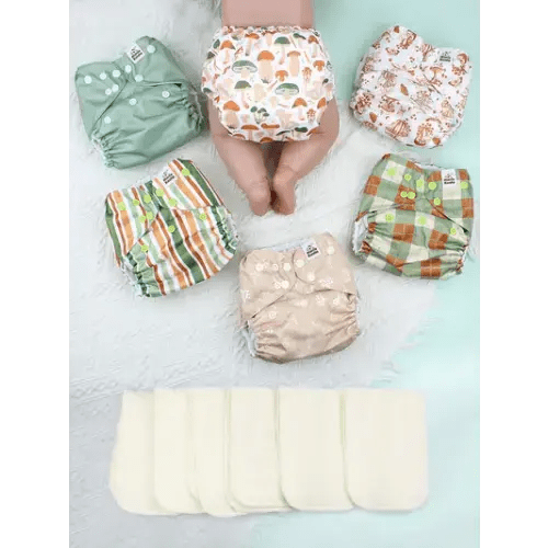 POCKET DIAPER 3.0 WITH INSERTS - 6 PACK(Mushrooms)