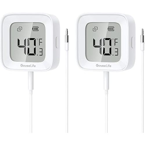 GoveeLife Freezer Thermometer Alarm 2 Pack, Smart Bluetooth Temperature Monitor Sensor for Refrigerator Hot Hub, 197 Ft Connecting Range APP Alert with Anti-False Freezer (WiFi Gateway Not Included)