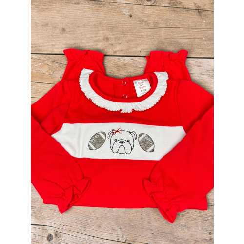 Bulldog Football Baby Romper | Embroidered Game Day Outfit | Baby Girl Gift