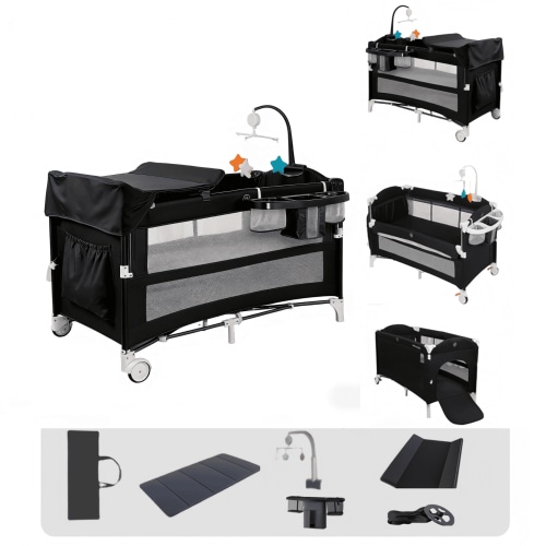 Baby Playard Portable Infant Playard & Bed-Sharing & Baby Crib with Reversible Changing Table for Newborn to Toddlers,Unisex,BLACK