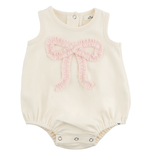 Cotton Bubble Onesie - Pale Pink Ruffle Bow