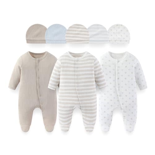 8 Pack Unisex Baby Boy Girl Footed One-piece Outfit Infant Hats 0-12months Comfort New Born Romper Clothes