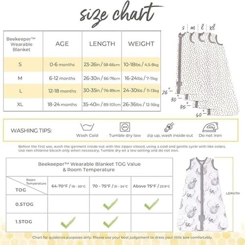 Burt's Bees Baby Unisex Beekeeper Wearable Blanket, Organic Cotton - Light Weight or Medium Weight - Newborn Essentials