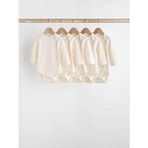 Cream Essential Baby Long Sleeve Bodysuits 5 Pack
