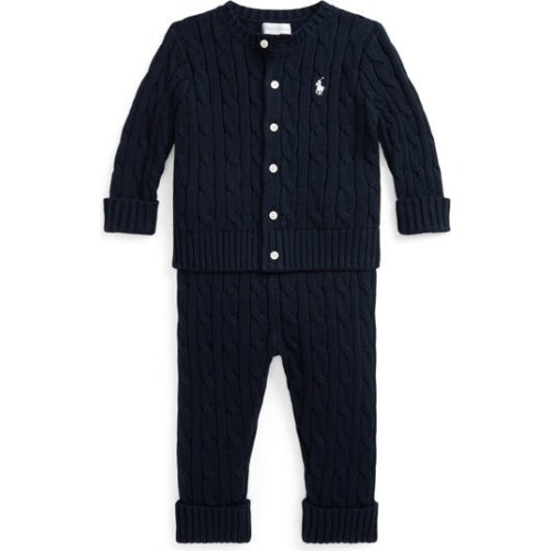 Cable Stitch Cotton Cardigan & Sweater Pants Set, 3M
