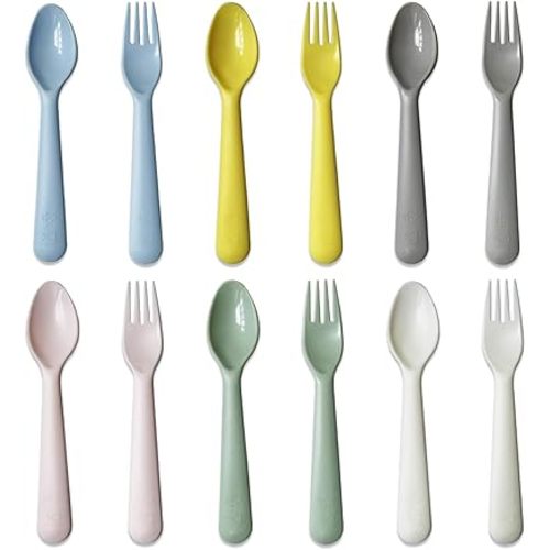 Kids Spoons and Forks Toddler Utensils Plastics Reusable Silverware Baby Cutlery Set Feeding Dinnerware Utensils BPA Free Microwave Dishwasher and Freezer Safe