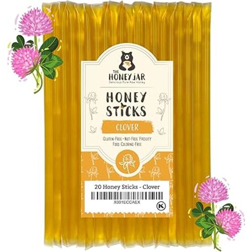 The Honey Jar Plain Honey Sticks - Pure Honey Straws For Tea, Coffee, or a Healthy Treat - One Teaspoon of Flavored Honey Per Stick - Made In The USA with Real Honey - (20 Count)