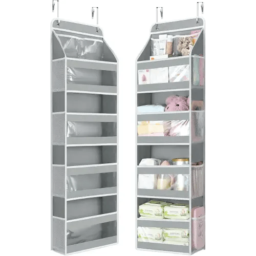 Yecaye 5 Tier 1Pc Over the Door Organizer with Clear PVC Windows, Grey